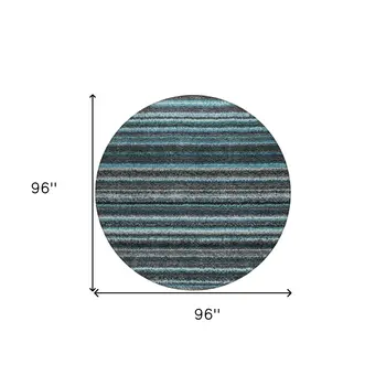 8' Teal Blue Sky Blue And Gray Round Striped Washable Indoor Outdoor Area Rug