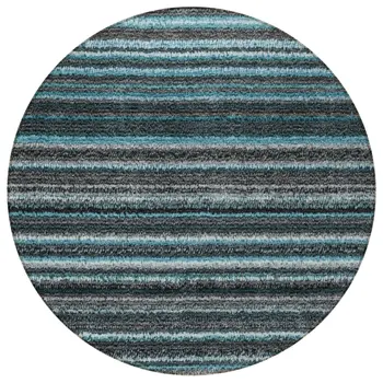 8' Teal Blue Sky Blue And Gray Round Striped Washable Indoor Outdoor Area Rug