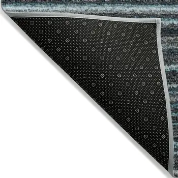 10' X 14' Teal Blue Sky Blue And Gray Striped Washable Indoor Outdoor Area Rug