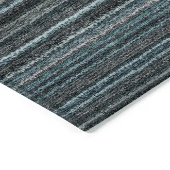 10' X 14' Teal Blue Sky Blue And Gray Striped Washable Indoor Outdoor Area Rug