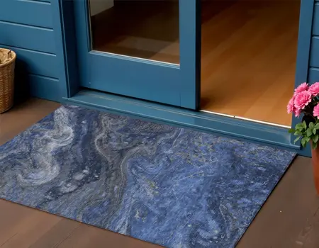 3' X 5' Denim Blue And Sky Blue Abstract Washable Indoor Outdoor Area Rug
