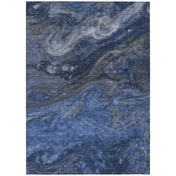 8' X 10' Denim Blue And Sky Blue Abstract Washable Indoor Outdoor Area Rug