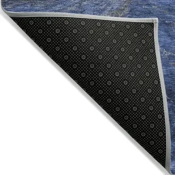 8' X 10' Denim Blue And Sky Blue Abstract Washable Indoor Outdoor Area Rug