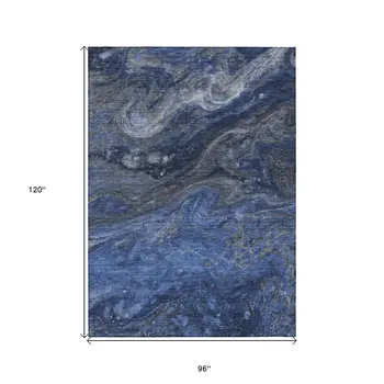 8' X 10' Denim Blue And Sky Blue Abstract Washable Indoor Outdoor Area Rug