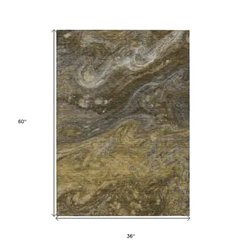 3' X 5' Brown Taupe And Chocolate Abstract Washable Indoor Outdoor Area Rug
