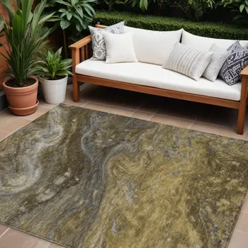 10' X 14' Brown Taupe And Chocolate Abstract Washable Indoor Outdoor Area Rug