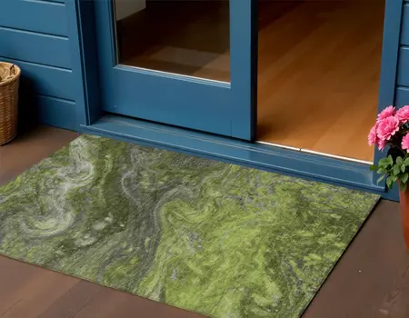 3' X 5' Olive Green And Lime Green Abstract Washable Indoor Outdoor Area Rug