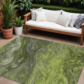 8' X 10' Olive Green And Lime Green Abstract Washable Indoor Outdoor Area Rug