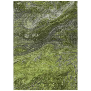 8' X 10' Olive Green And Lime Green Abstract Washable Indoor Outdoor Area Rug