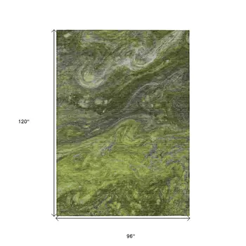 8' X 10' Olive Green And Lime Green Abstract Washable Indoor Outdoor Area Rug