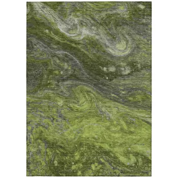 9' X 12' Olive Green And Lime Green Abstract Washable Indoor Outdoor Area Rug