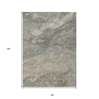 5' X 8' Taupe Beige And Ivory Abstract Washable Indoor Outdoor Area Rug