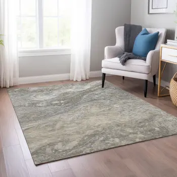 5' X 8' Taupe Beige And Ivory Abstract Washable Indoor Outdoor Area Rug