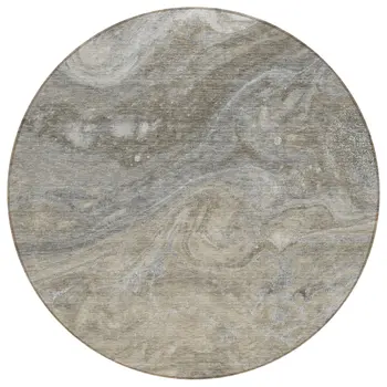 8' Taupe Beige And Ivory Round Abstract Washable Indoor Outdoor Area Rug