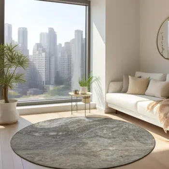 8' Taupe Beige And Ivory Round Abstract Washable Indoor Outdoor Area Rug