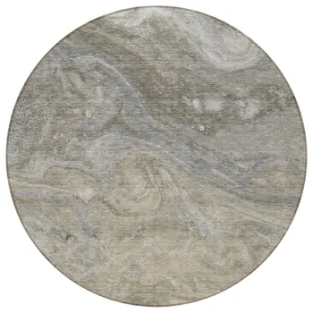 8' Taupe Beige And Ivory Round Abstract Washable Indoor Outdoor Area Rug