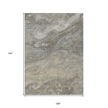 9' X 12' Taupe Beige And Ivory Abstract Washable Indoor Outdoor Area Rug