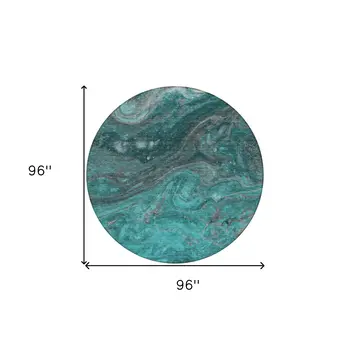 8' Teal Blue Aqua And Gray Round Abstract Washable Indoor Outdoor Area Rug
