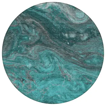 8' Teal Blue Aqua And Gray Round Abstract Washable Indoor Outdoor Area Rug