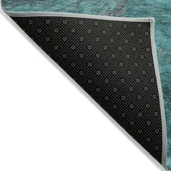 8' X 10' Teal Blue Aqua And Gray Abstract Washable Indoor Outdoor Area Rug