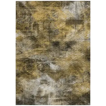 3' X 5' Brown Beige And Gold Abstract Washable Indoor Outdoor Area Rug