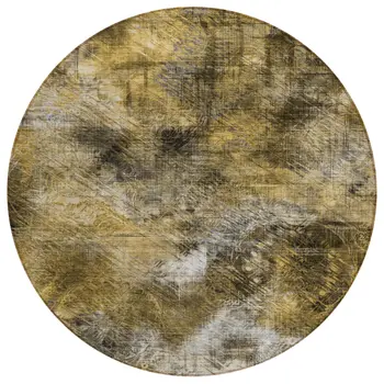 8' Brown Beige And Gold Round Abstract Washable Indoor Outdoor Area Rug
