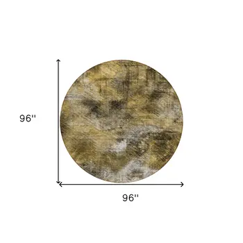 8' Brown Beige And Gold Round Abstract Washable Indoor Outdoor Area Rug