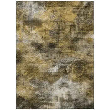 9' X 12' Brown Beige And Gold Abstract Washable Indoor Outdoor Area Rug
