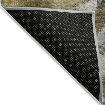 9' X 12' Brown Beige And Gold Abstract Washable Indoor Outdoor Area Rug
