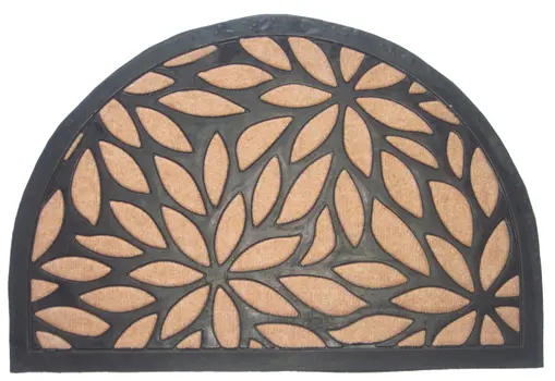 24" X 36" Black And Brown Rubber and Coir Abstract Outdoor Semi Circle Door Mat
