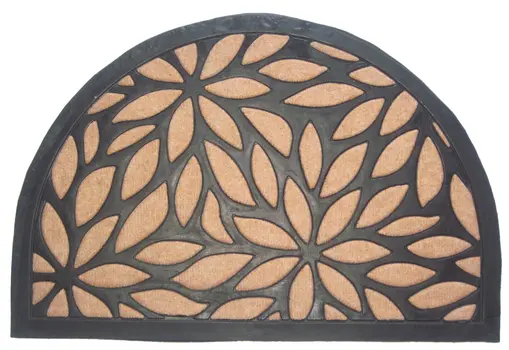 24" X 36" Black And Brown Rubber and Coir Abstract Outdoor Semi Circle Door Mat