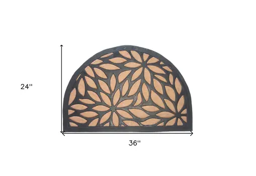 24" X 36" Black And Brown Rubber and Coir Abstract Outdoor Semi Circle Door Mat