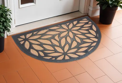 24" X 36" Black And Brown Rubber and Coir Abstract Outdoor Semi Circle Door Mat
