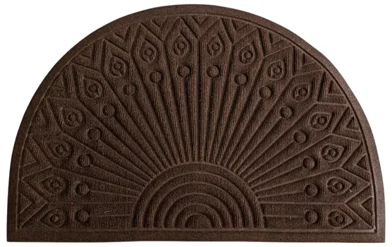 24" X 36" Brown Synthetic Fiber Abstract Outdoor Semi Circle Door Mat