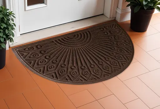 24" X 36" Brown Synthetic Fiber Abstract Outdoor Semi Circle Door Mat