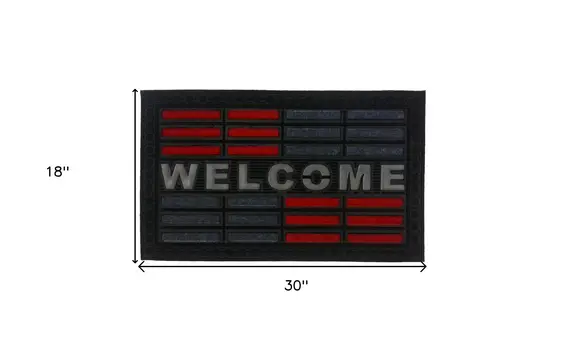 18" X 30" Gray and Red Synthetic Fiber Abstract Outdoor Door Mat