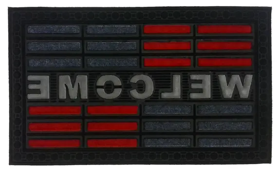 18" X 30" Gray and Red Synthetic Fiber Abstract Outdoor Door Mat