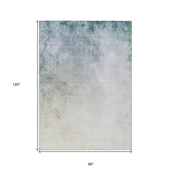 8' X 10' Beige Sky Blue And Teal Blue Ombre Washable Indoor Outdoor Area Rug