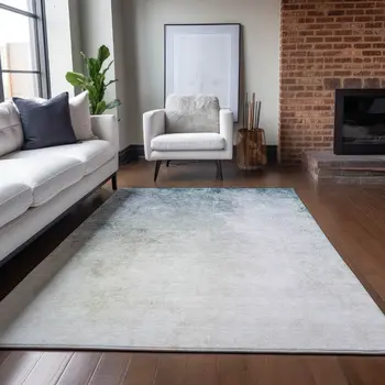 8' X 10' Beige Sky Blue And Teal Blue Ombre Washable Indoor Outdoor Area Rug