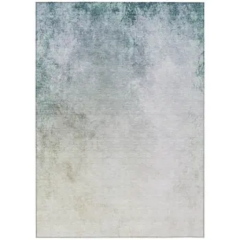 9' X 12' Beige Sky Blue And Teal Blue Ombre Washable Indoor Outdoor Area Rug