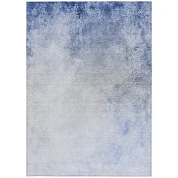 3' X 5' Navy Blue And Denim Blue Ombre Washable Indoor Outdoor Area Rug