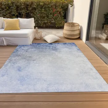 3' X 5' Navy Blue And Denim Blue Ombre Washable Indoor Outdoor Area Rug