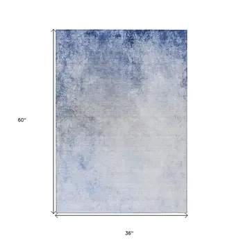 3' X 5' Navy Blue And Denim Blue Ombre Washable Indoor Outdoor Area Rug