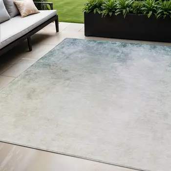 5' X 8' Navy Blue And Denim Blue Ombre Washable Indoor Outdoor Area Rug
