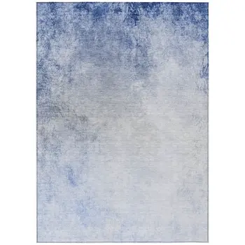5' X 8' Navy Blue And Denim Blue Ombre Washable Indoor Outdoor Area Rug