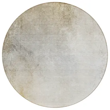 8' Taupe Beige And Ivory Round Ombre Washable Indoor Outdoor Area Rug