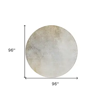 8' Taupe Beige And Ivory Round Ombre Washable Indoor Outdoor Area Rug