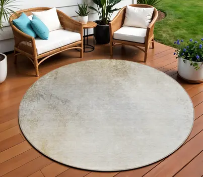 8' Taupe Beige And Ivory Round Ombre Washable Indoor Outdoor Area Rug
