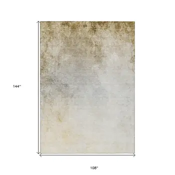 9' X 12' Taupe Beige And Ivory Ombre Washable Indoor Outdoor Area Rug