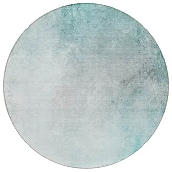 8' Teal Blue Aqua And Gray Round Ombre Washable Indoor Outdoor Area Rug